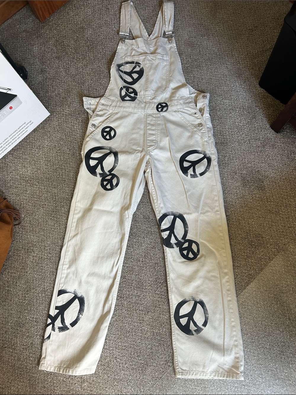 We The Free White Cotton Peace Sign Overalls